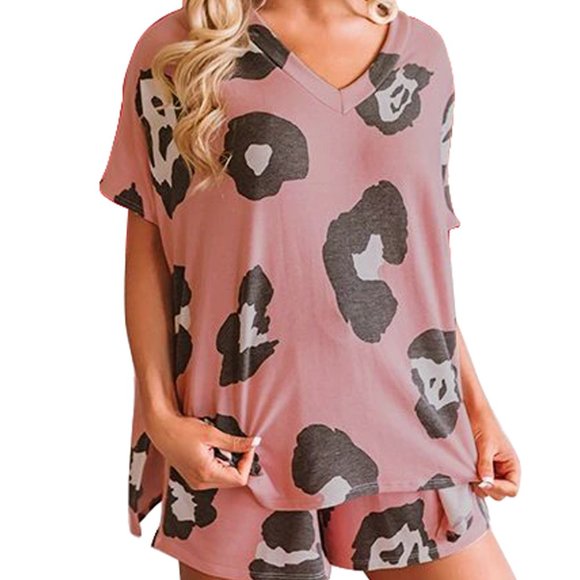Pink Leopard Print Pajama Set Size Large - Picture 1 of 3